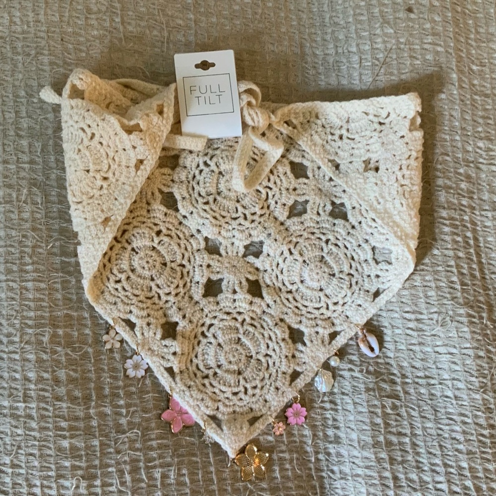 NWT Tilly’s Full Tilt Crochet Festival Floral Mermaid Charm Headscarf Hair Wrap
